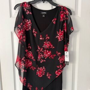 A. Byer Black with Red Floral Overlay
